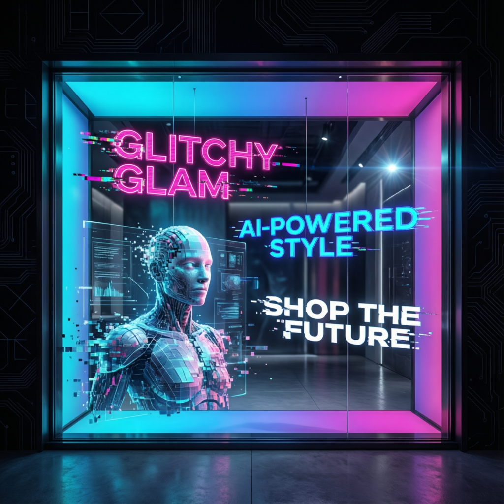 High-Tech AI and "Glitchy Glam" Digital Shopping Slogans